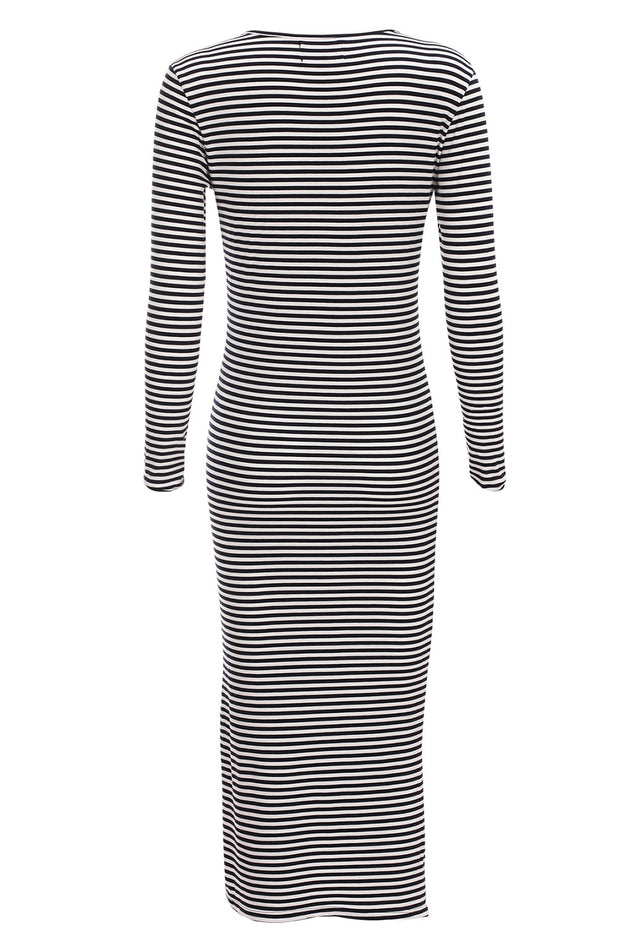 Natalia Ls Dress | Navy Creme Small Stripe | Kjole fra Liberté