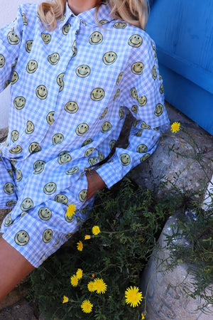Sara Ls Shirt | Blue Check Smiley | Bluse fra Liberté