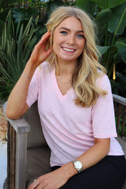 Ulla Ss Vneck Tshirt | Light Rose | T-shirt fra Liberté