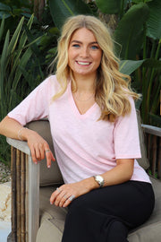 Ulla Ss Vneck Tshirt | Light Rose | T-shirt fra Liberté