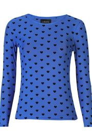 Mesh Ls Tshirt | Electric Blue Black Flock Heart | Bluse fra Liberté