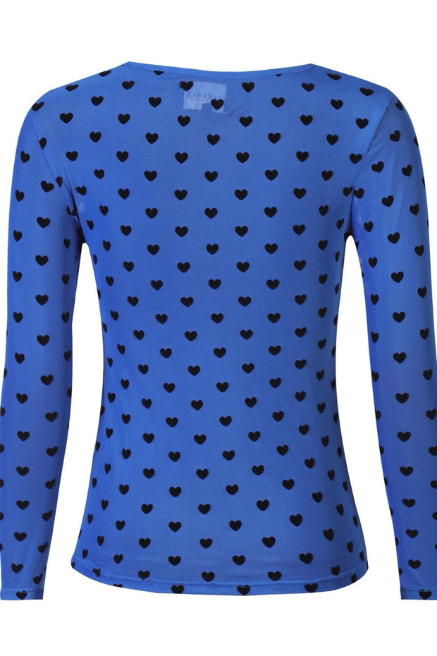 Mesh Ls Tshirt | Electric Blue Black Flock Heart | Bluse fra Liberté