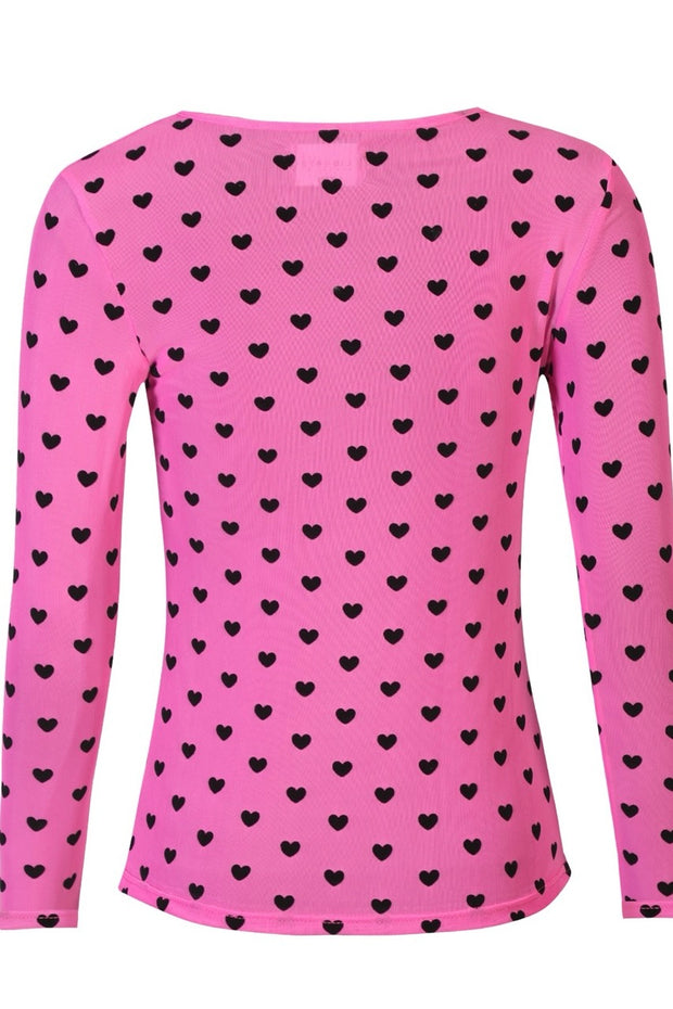 Mesh Ls Tshirt | Pink Black Flock Heart | Bluse fra Liberté