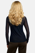 Mesh Ls Tshirt | Navy Black Small Flock Dot | Bluse fra Liberté