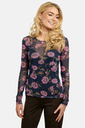 Mesh Ls Tshirt | Navy Pink Rose | Bluse fra Liberté