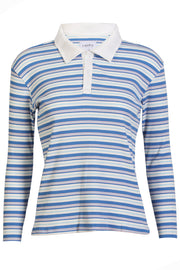 Natalia Ls Polo Blouse | Blue White Rose Stripe | Bluse fra Liberté