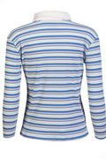 Natalia Ls Polo Blouse | Blue White Rose Stripe