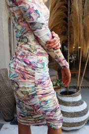 Mesh Ls Long Dress | Multi Marble | Kjole fra Liberté