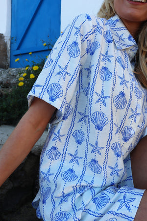 Mie Ss Shirt | Creme Blue Mussel | Skjorte fra Liberté