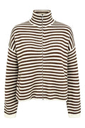 Sara Ls Zip Cardigan | Brown Creme Stripe – nedsat