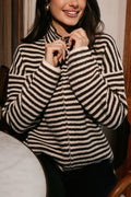 Sara Ls Zip Cardigan | Brown Creme Stripe