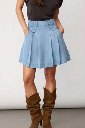 Tillycc Pocket Ple Mini Skirt | Fade Denim | Nederdel fra Co'Couture