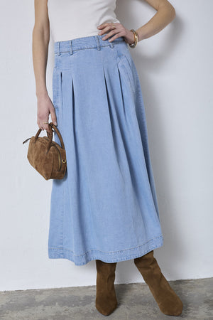 Tilly Anya Pleat Skirt 44017 | Fade Denim | Nederdel fra Co'couture