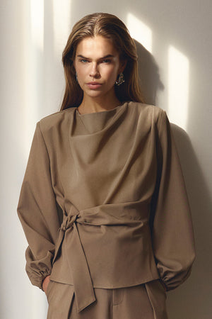 Lunacc Tie Blouse 500386 | Taupe | Co'couture