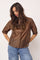 Kawa Emb. SS V Shirt | Dark Brown | Bluse fra Co'couture