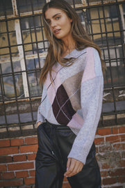 Maja Check V-Knit 32218 | Mid Grey | Strik fra Co'couture