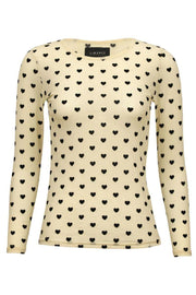 Mesh Ls Tshirt | Ivory Black Flock Heart | Bluse fra Liberté