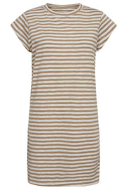 Ulla Stripe Tshirt Dress | Light Brown White Stripe | Kjole fra Liberté
