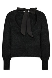 Coralie Bow LS Rib Knit 32157 | Black | Strik fra Co'couture