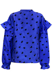 Tia Ls Frill Blouse | Cobolt Blue Black Heart | Bluse fra Liberté