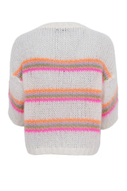 Minna Striped S/S Jumper | White Neon | Top fra Black Colour