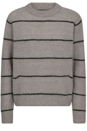 Thora Slim Stripe Crewneck Knit  | Mourning Dove | Strik fra Mos Mosh