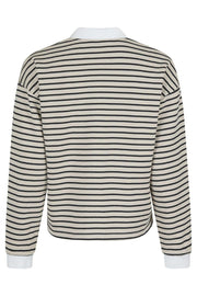 Sara Stripe Polo Blouse | Sand | Bluse fra Neo Noir