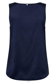 Astrid V-Neck Silk Tank Top | Maritime Blue | Bluse fra Mos Mosh