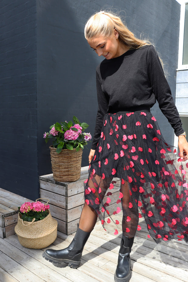 Tulle Heart Skirt | Black Pink Heart | Nederdel fra Liberté