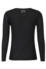 Isa Ls Lace Blouse | Black Wavy Lines | Mesh bluse fra Liberté