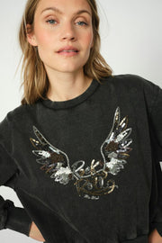 Cosette O-LS Deco Sweatshirt | Phantom | Bluse fra Mos Mosh