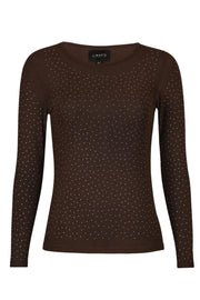 Mesh Ls Sparkle Tshirt | Dark Brown Diamond Dot | Bluse fra Liberté