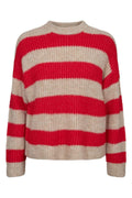 Fro Pullover | Flamingo Red Creme Stripe | Strik fra Liberté