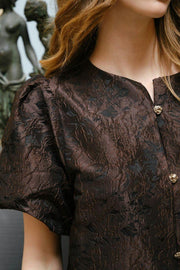 Aisa Brocade Blouse | Dark Brown | Bluse fra Neo Noir