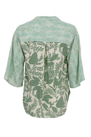 Luna Flared Sleeve Blouse | Floral Green Mix | Bluse fra Black Colour