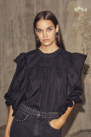 CottonCC Crisp Frill Blouse | Black | Bluse fra Co' Couture