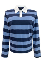 Polo Ls Shirt | Navy Blue Stripes |  fra Liberté