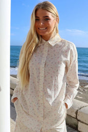 Sara Ls Shirt | Creme Pink Flower | Skjorte fra Liberté