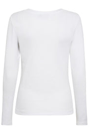 Nicole O-LS Rib Tee  | White | Bluse fra Mos Mosh