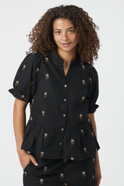 Savy Flower Emb Bluse | Schwarz | Bluse von Neo Noir