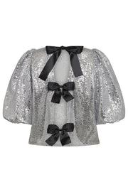 Stevie Sequin Bow Blouse | Silver | Skjorte fra Co'couture