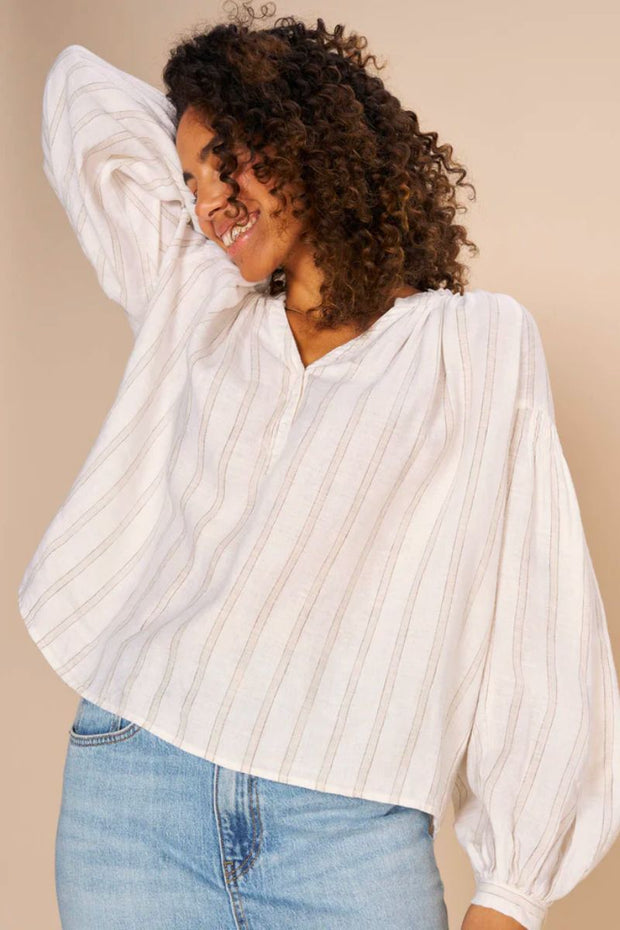 Safi Striped Linen Shirt | Ecru | Skjorte fra Mos Mosh