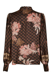 Massima Botanical Border Blouse | Black | Bluse fra Neo Noir