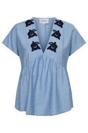 Roseli Ss Blouse | Dusty Blue | Bluse fra Liberté