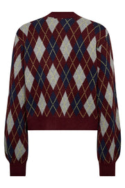 Row Check Cardigan 32212 | Winered | Strik fra Co'couture