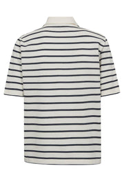 Milena SS Stripe Polo Tee | Maritime Blue | T-shirt fra Mos Mosh