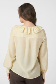 Katarina Crepe Ruffle Blouse | Light Yellow | Bluse fra Neo Noir