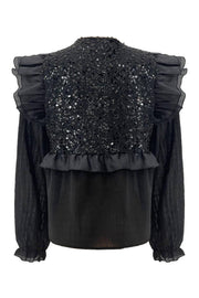Nor Ls Frill Blouse | Black Sequins | Bluse fra Liberté