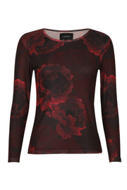 Mesh Ls Tshirt | Black Bordeaux Flower | Bluse fra Liberté