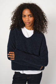 Thora V-Neck Knit | Salute Navy | Strik fra Mos Mosh